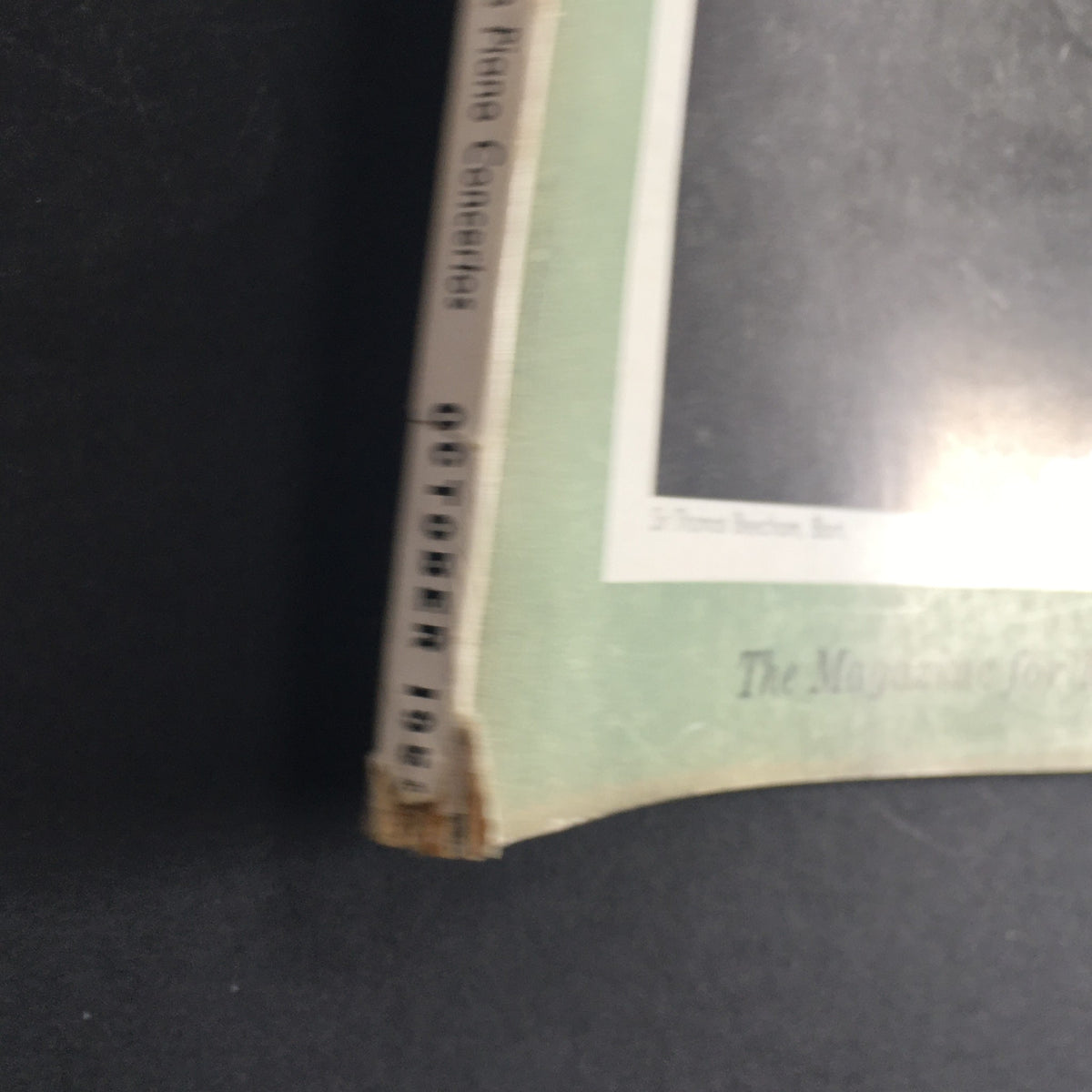 Side view of the October 1958 VTG High Fidelity Music Magazine, highlighting the vintage wear and age of the magazine with Sir Thomas Beecham Bart featured.