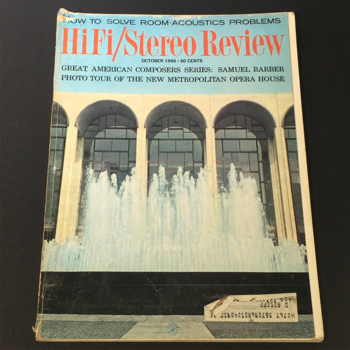 Cover of VTG HiFi Stereo Review Magazine October 1966, featuring a photo of water fountains in front of the New Metropolitan Opera House and showcasing articles on audio technology.