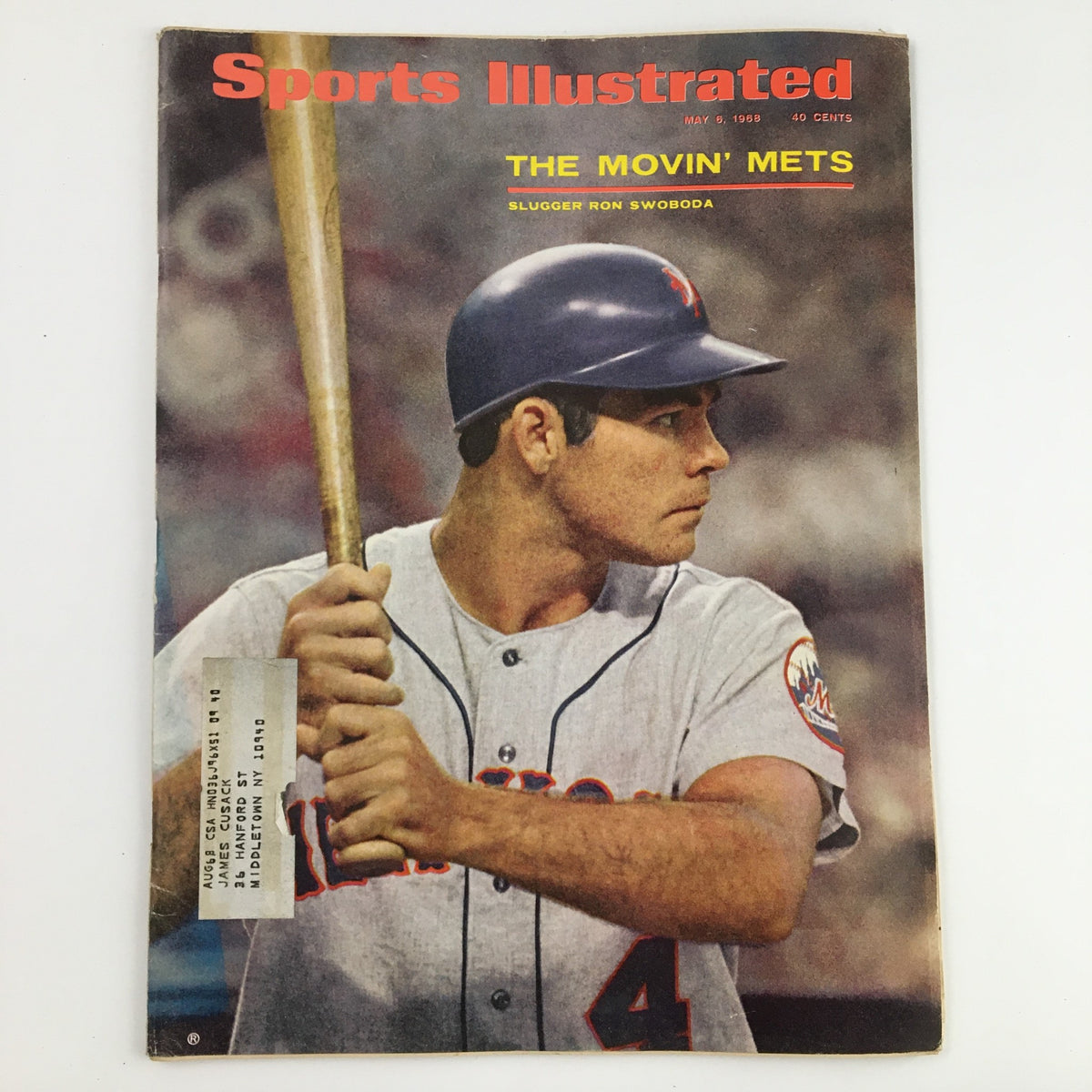 Sports Illustrated Magazine cover from May 6, 1968, featuring The Movin' Mets and slugger Ron Swoboda, showcasing his batting stance and Mets uniform.
