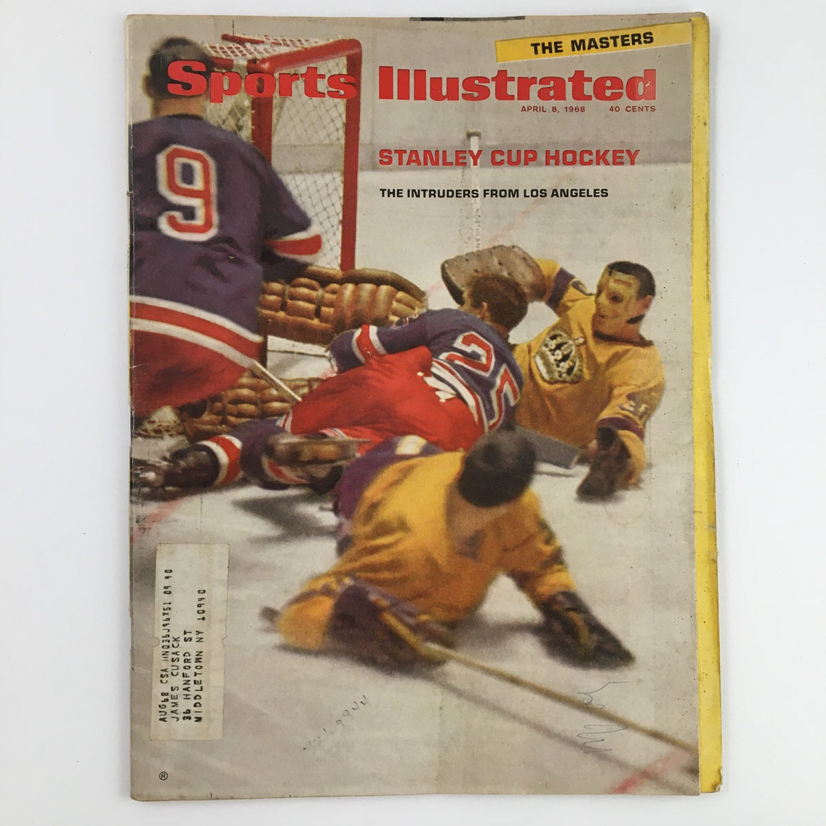 Cover of Sports Illustrated Magazine April 8 1968 featuring 'The Intruders From Los Angeles' and a hockey scene with players in action.