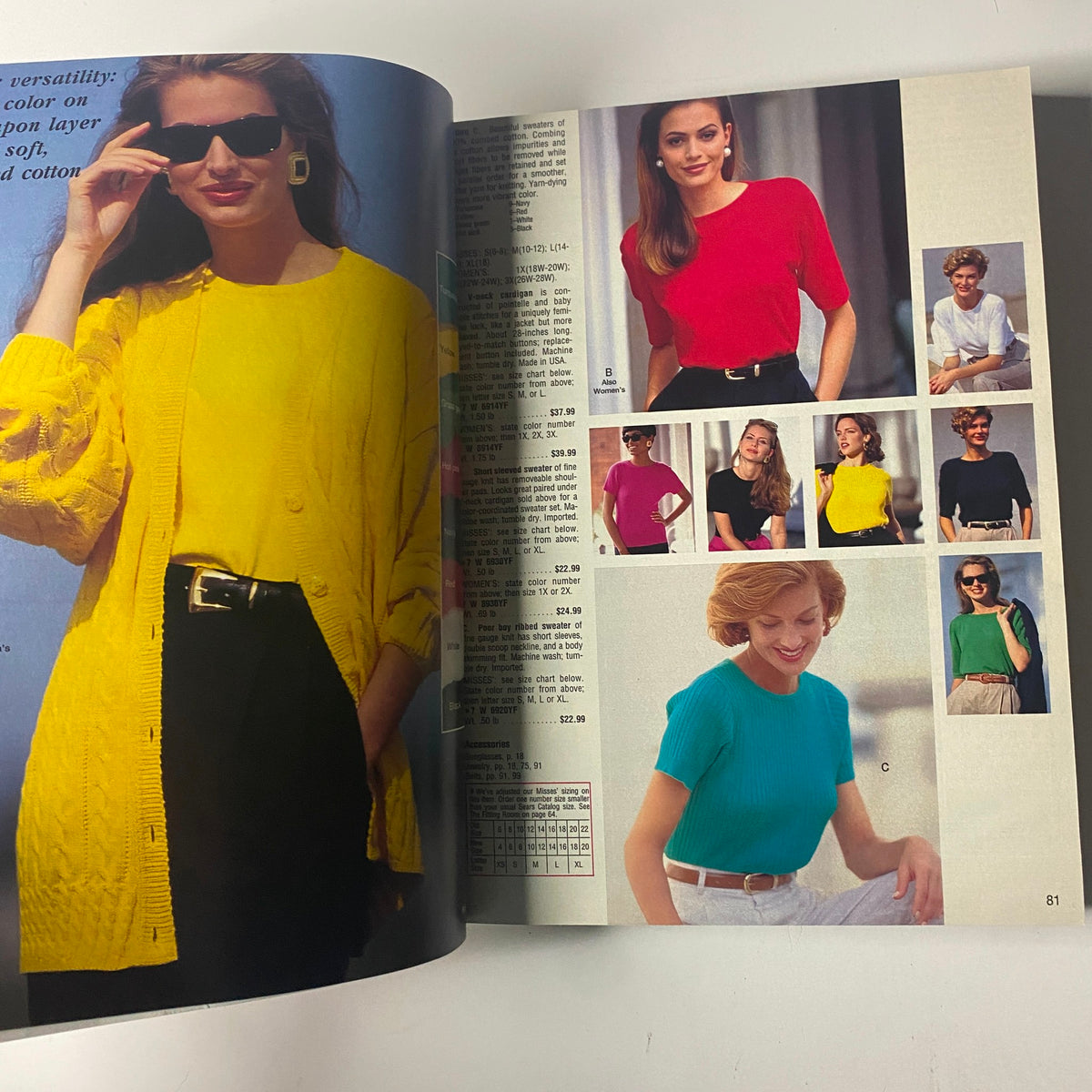 Vibrant fashion visuals from the 1993 Sears Spring Summer Annual Catalog featuring models in colorful shirts and accessories.