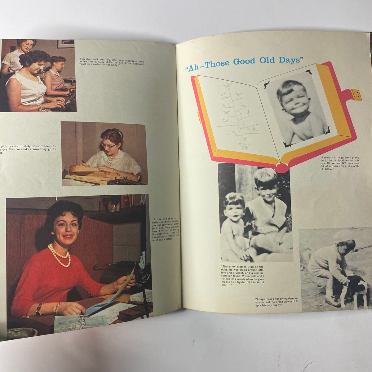 1959 Dick Clark Official American Bandstand Picture Yearbook showcasing portraits and candid images of women in 1950s style, along with a nostalgic theme titled 'Ah—Those Good Old Days', reflecting on cherished memories.