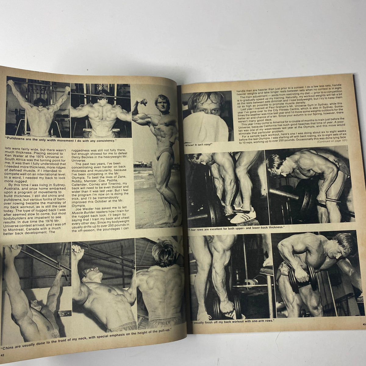 Inside pages from Joe Weider’s Muscle Builder Power Magazine July 1979, showcasing bodybuilding instructions and techniques with images demonstrating workout routines.