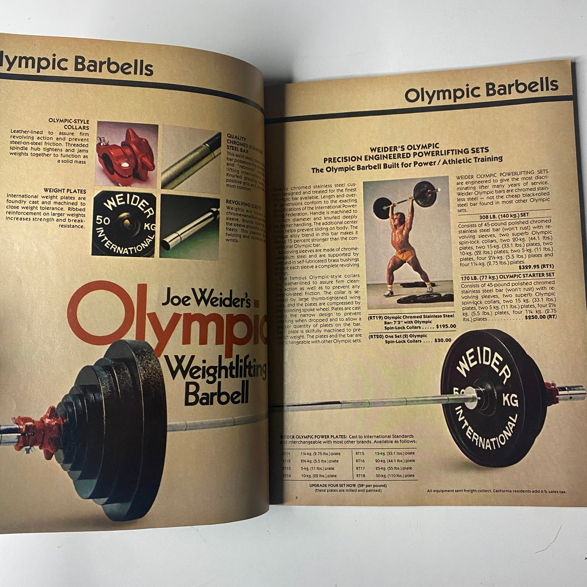Advertisement showcasing Olympic Barbells in Joe Weider’s Muscle Builder Power Magazine April 1980, highlighting precision-engineered weightlifting equipment.