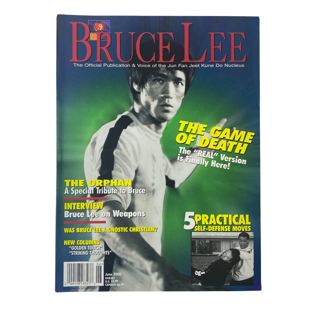 Bruce Lee Magazine June 2000 cover featuring Bruce Lee, highlighting 'The Game of Death' and articles on self-defense and Bruce Lee's philosophy.