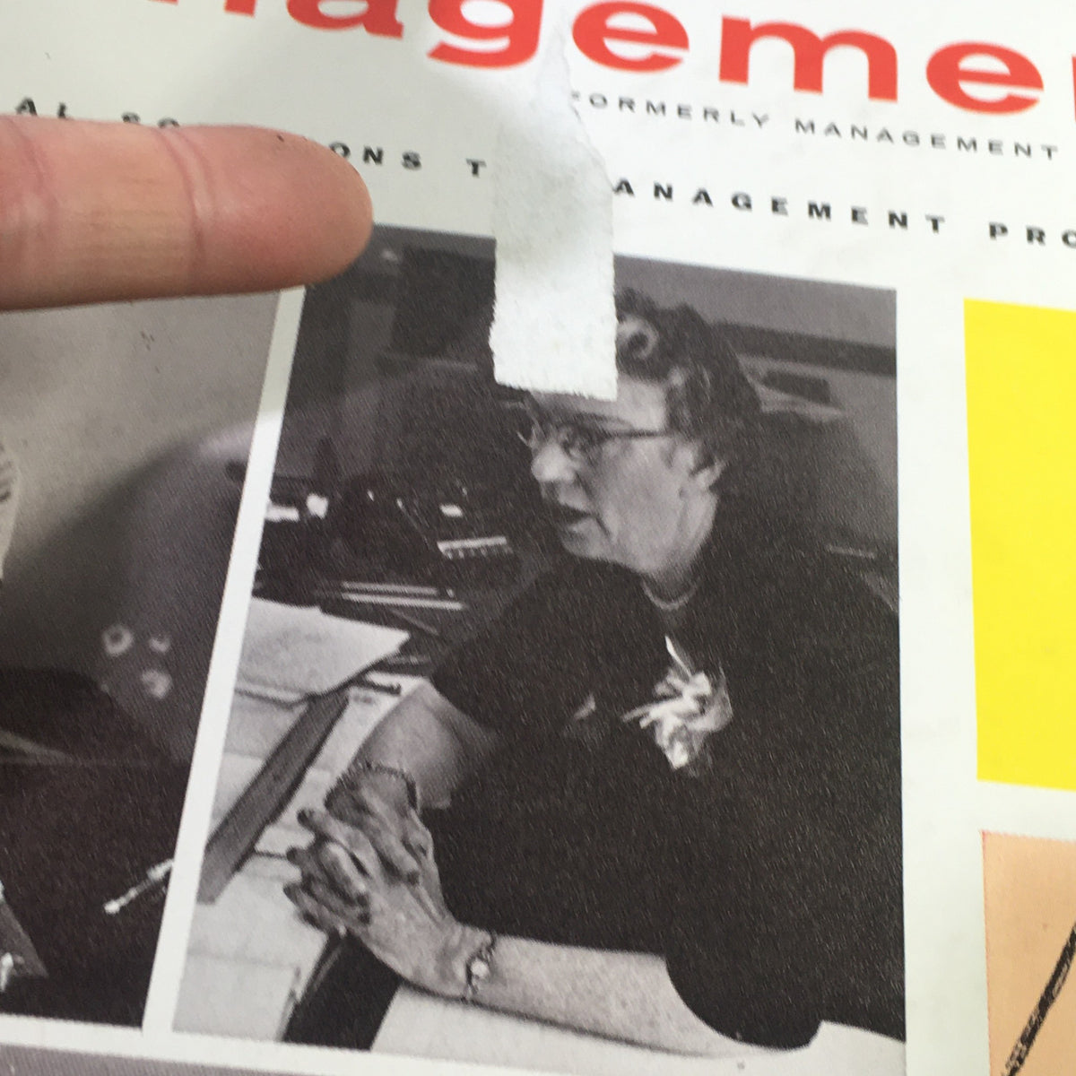Close-up view of the VTG Business Management Magazine from August 1961 highlighting a section with Secretary Cecille Sternberg, illustrating the magazine's content on business management issues.