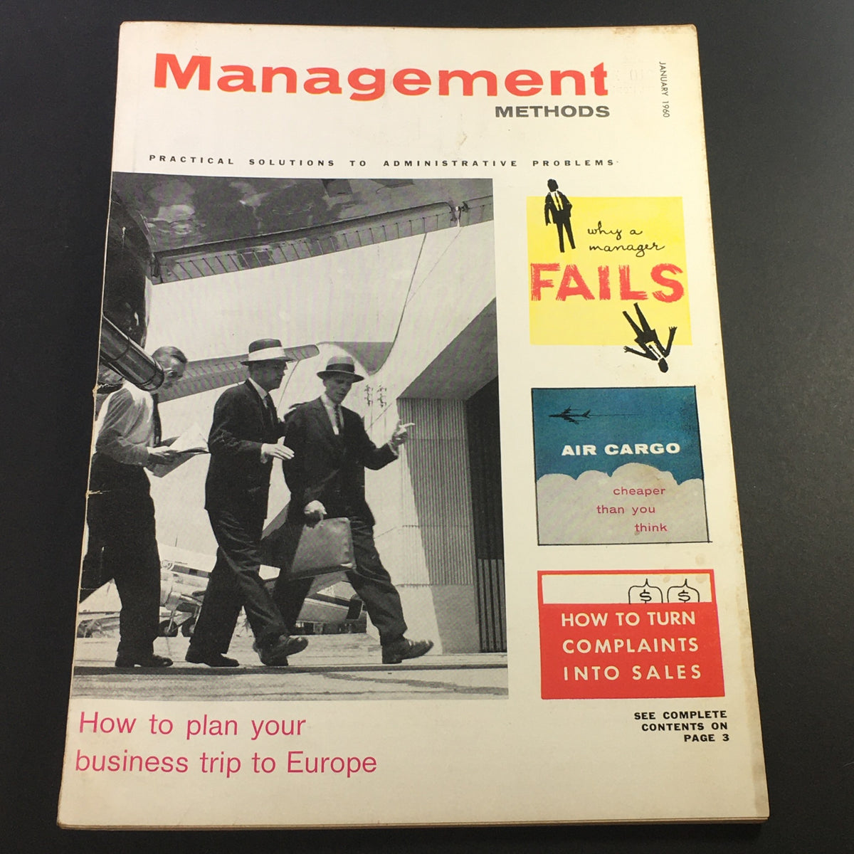 Vintage Business Management Magazine Cover January 1960 featuring practical solutions for administrative problems and a focus on planning business trips to Europe.