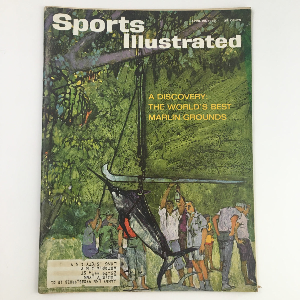 Cover of Sports Illustrated Magazine April 22, 1963, featuring the title 'A Discovery: The World's Best Marlin Grounds' with an illustration of a marlin and fishermen.