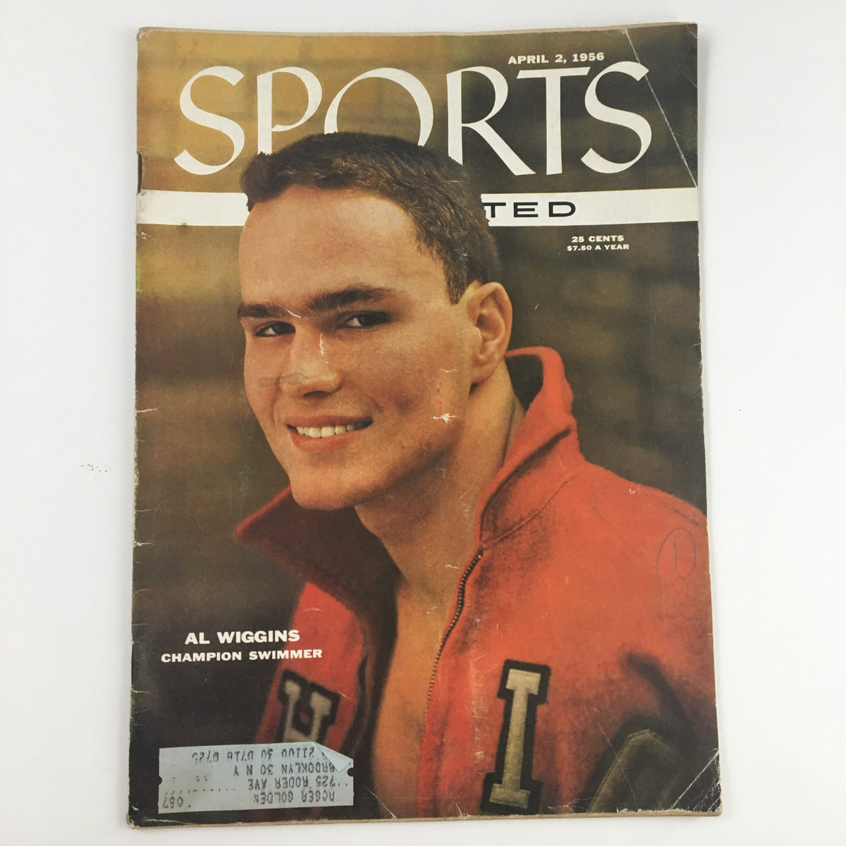 Cover of Sports Illustrated Magazine from April 2, 1956, featuring champion swimmer Al Wiggins, showcasing vintage sports history.