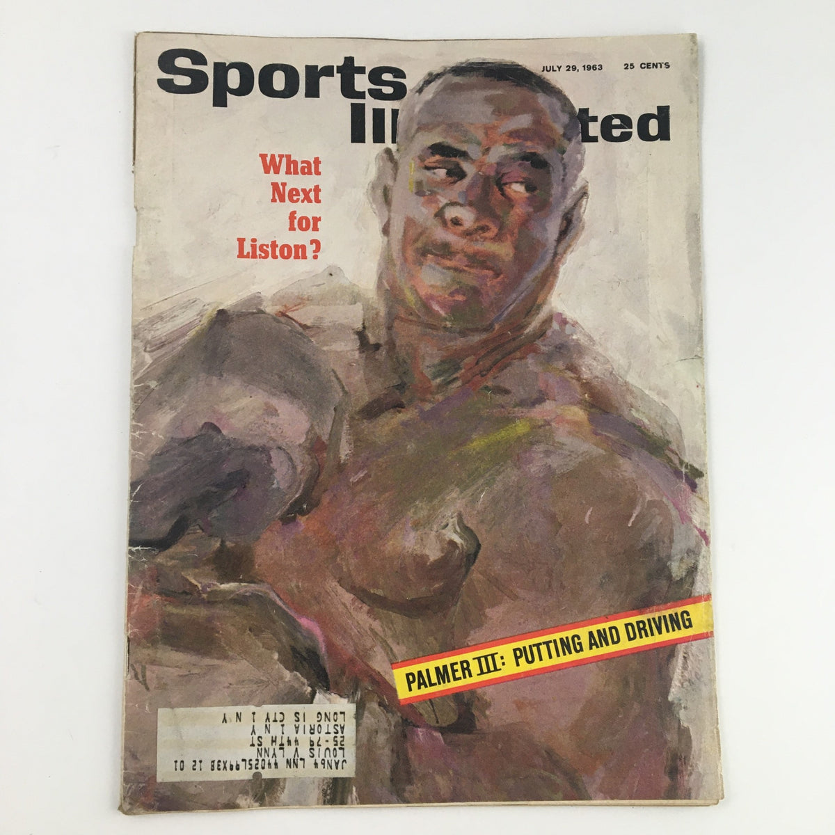 Cover of Sports Illustrated Magazine July 29 1963 featuring a painting of Sonny Liston with the headline 'What Next for Liston?' and a feature on Palmer III about putting and driving.