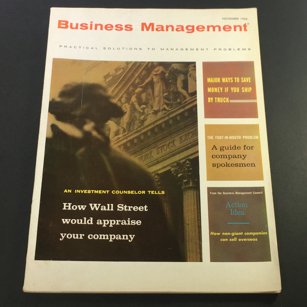 Cover of the VTG Business Management Magazine November 1966 featuring the title 'Major Ways to Save Money If You Ship By Truck', highlighting practical solutions to management problems.