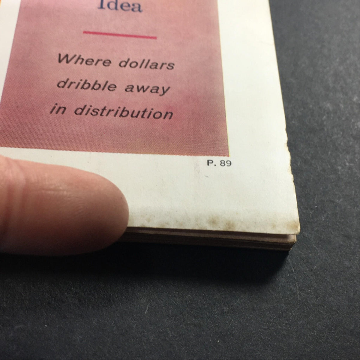 Close-up view of a page from VTG Business Management Magazine November 1965 displaying an article titled 'Action Idea' on page 89 about distribution efficiency.