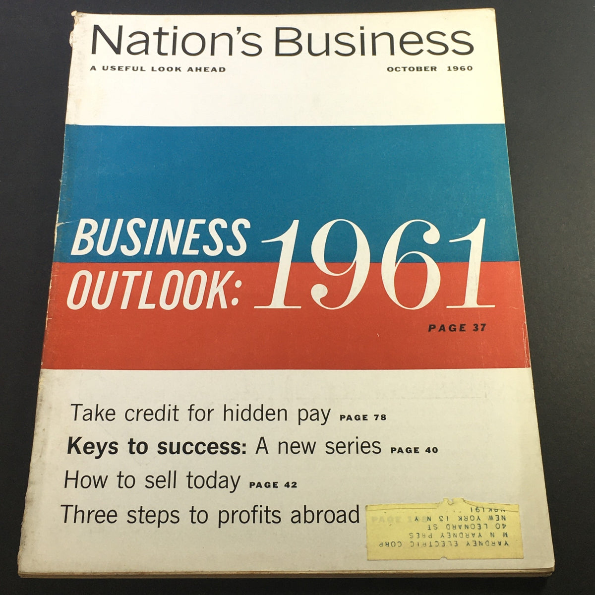 VTG Nation's Business Magazine from October 1960 featuring the cover titled 'Business Outlook: 1961'. The cover showcases insights on economic predictions for the upcoming year.