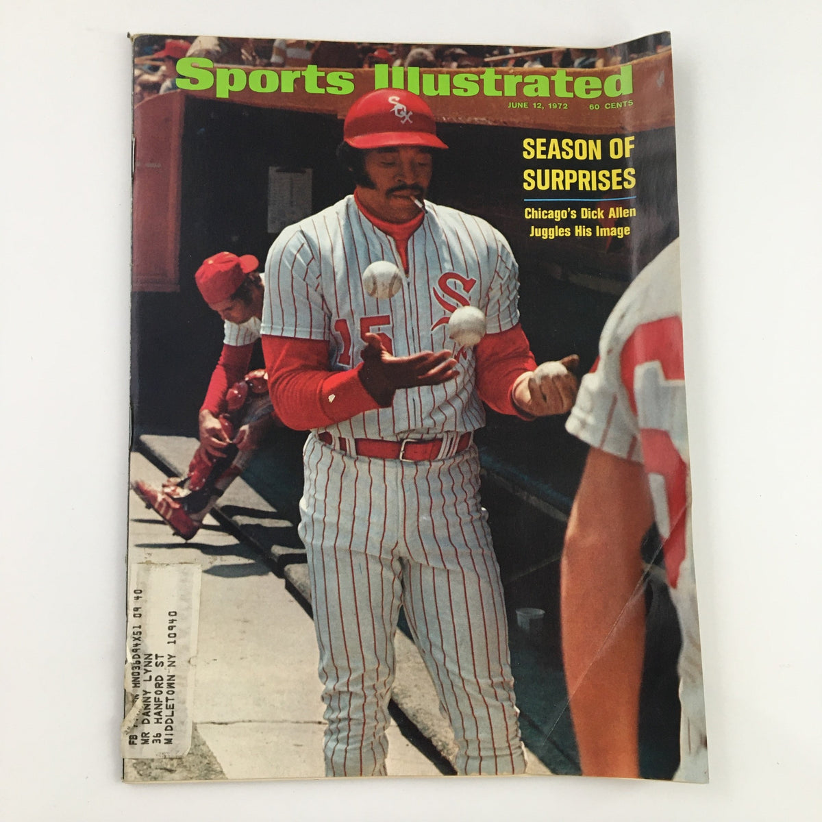 Original Sports Illustrated magazine cover from June 12, 1972 featuring Chicago's Dick Allen juggling baseballs, with a headline that reads 'Season of Surprises'. The cover reflects the vibrant sports culture of the 1970s.