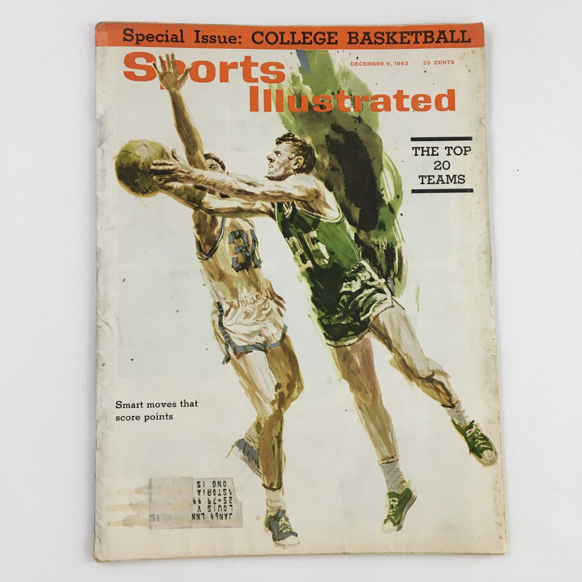 Sports Illustrated Magazine cover from December 9, 1963, featuring the Top 20 Teams in College Basketball, showcasing vibrant artwork of players in action.