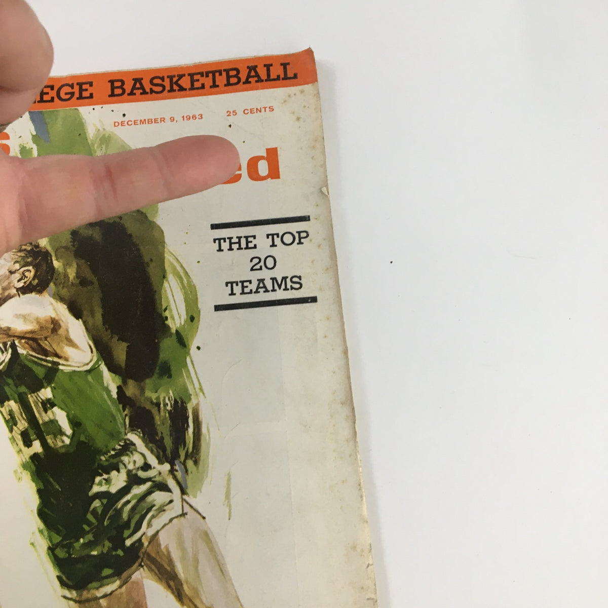 Close-up of Sports Illustrated Magazine cover dated December 9, 1963, highlighting the Top 20 Teams in College Basketball with visible wear and character.