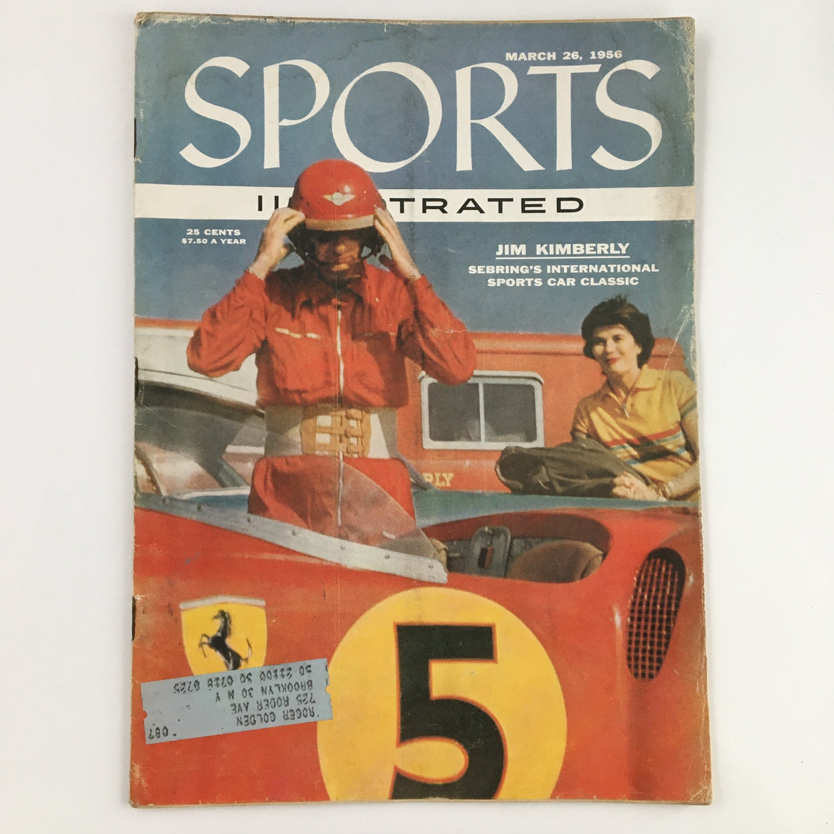 Cover of Sports Illustrated Magazine from March 26, 1956, featuring sports car racer Jim Kimberly in racing attire, with the magazine's title and issue details prominently displayed.
