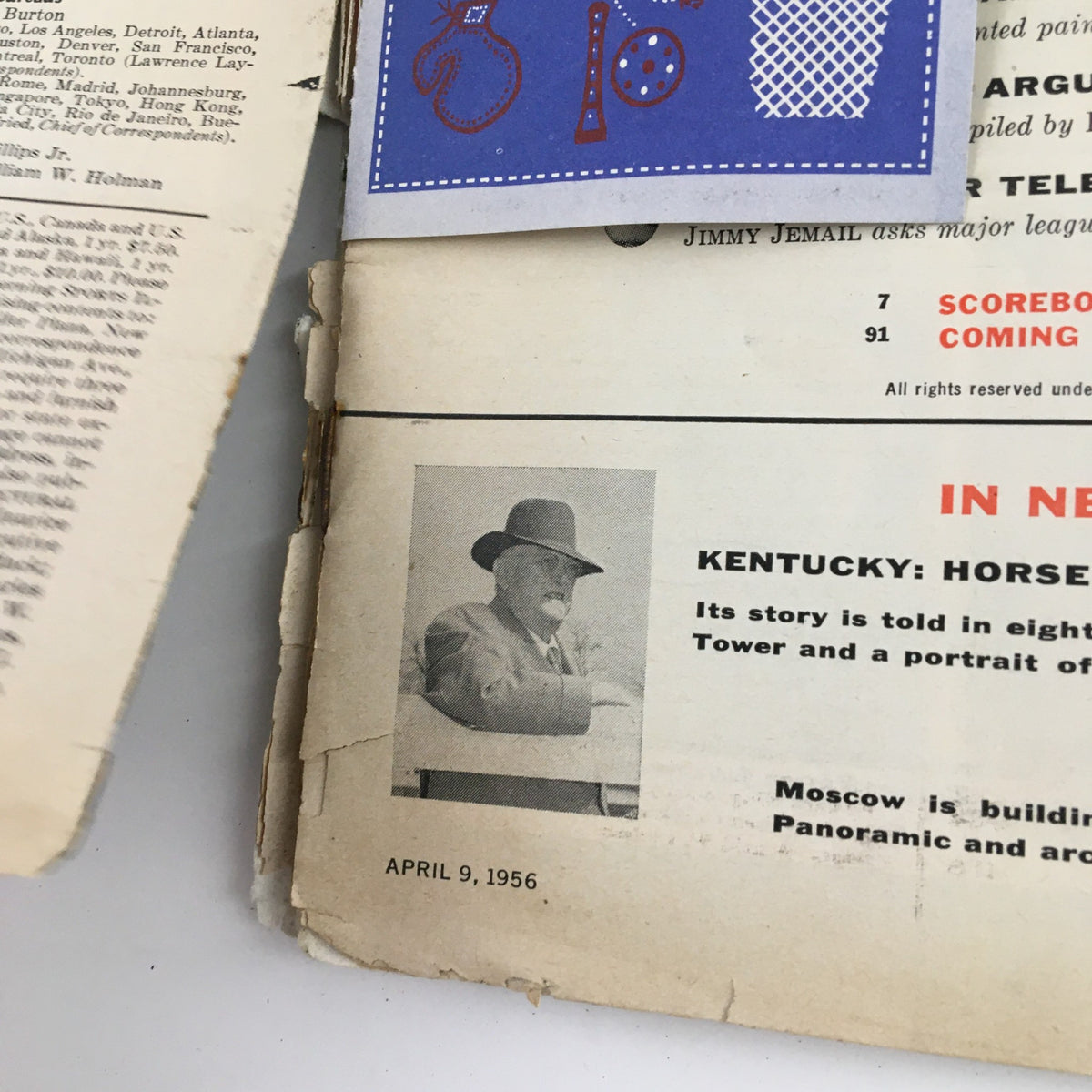 Another interior page of Sports Illustrated Magazine from April 9, 1956, displaying an article about horse racing, along with an editorial photo, reflecting the magazine's diverse sports content.