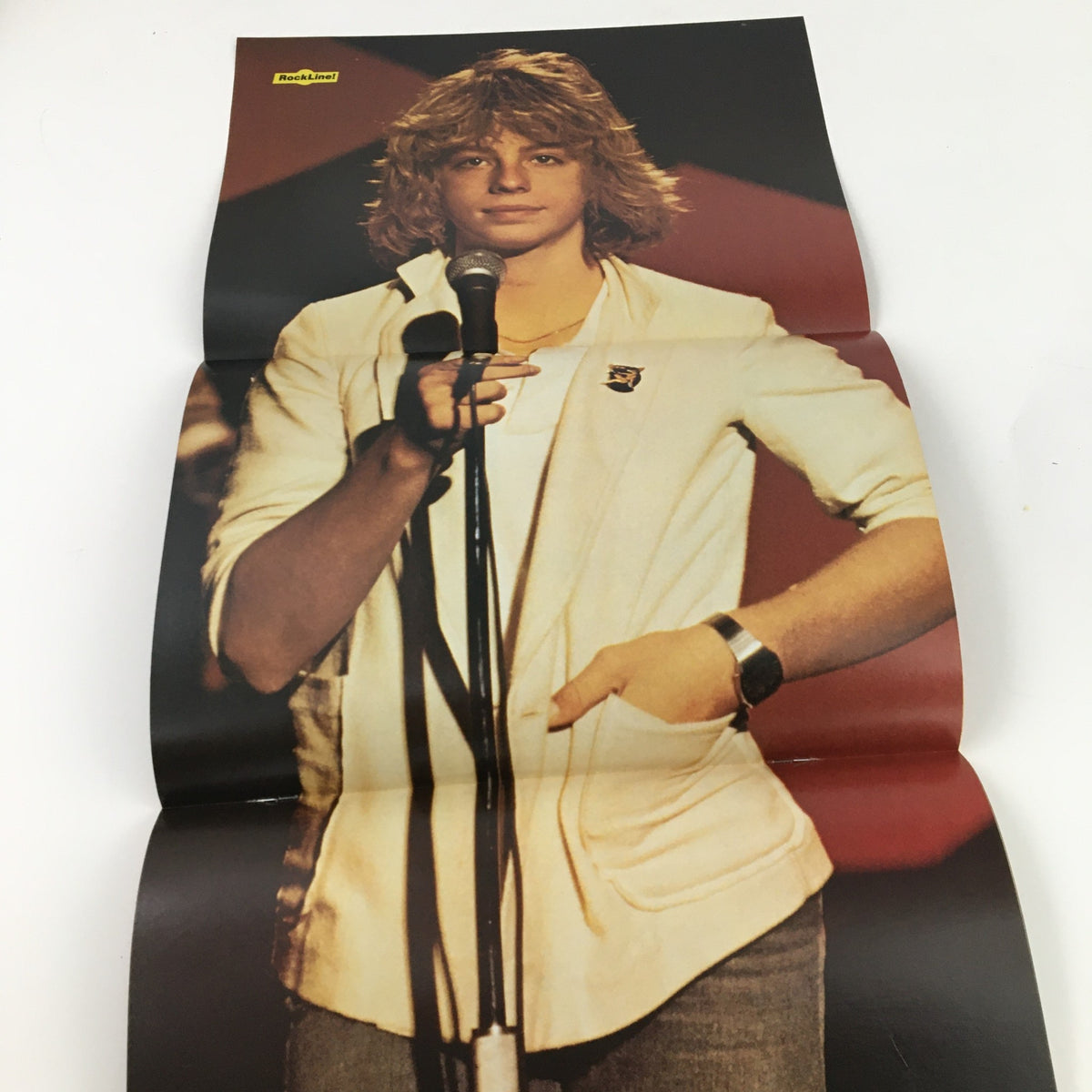 Fold-out poster from 16 Magazine RockLine Fall 1980 featuring Leif Garrett performing on stage. A collectible centerfold for fans of 80s pop culture.