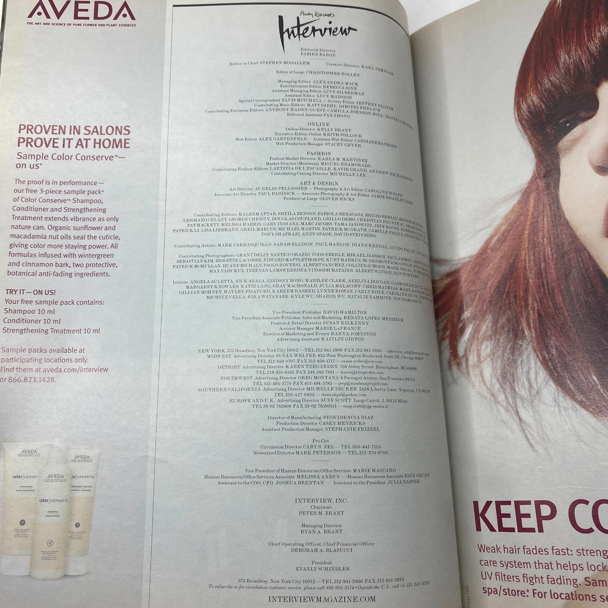 Interior page of February 2010 Interview Magazine featuring Jay-Z, listing contents and advertisements, indicative of contemporary magazine layout.