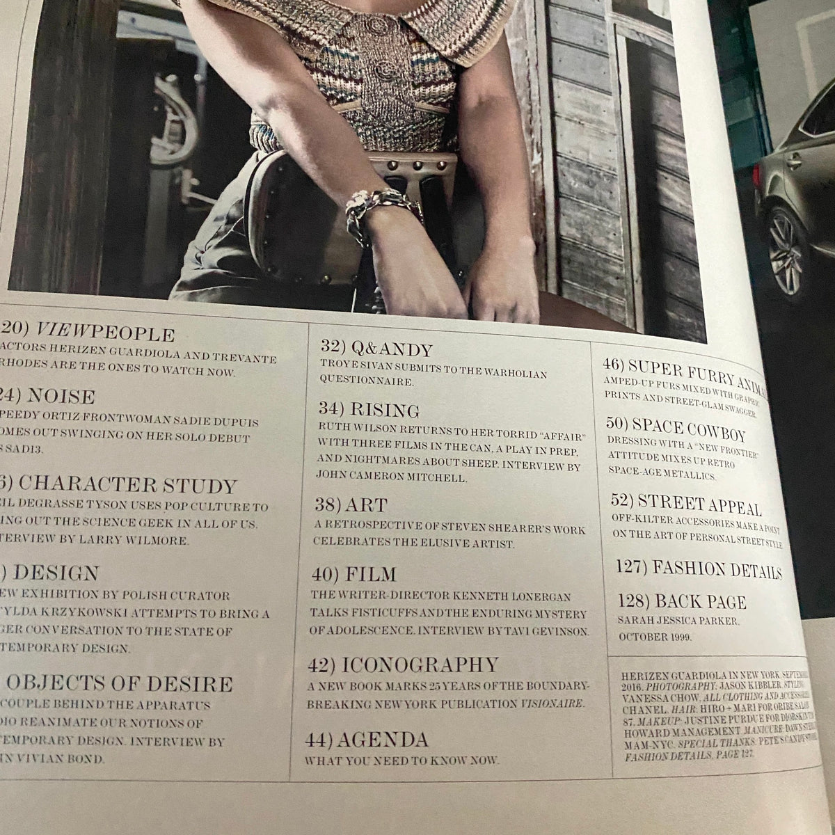 Page from Interview Magazine November 2016 featuring Millie Bobby Brown, showcasing a glimpse of her photo layout and articles related to her career.
