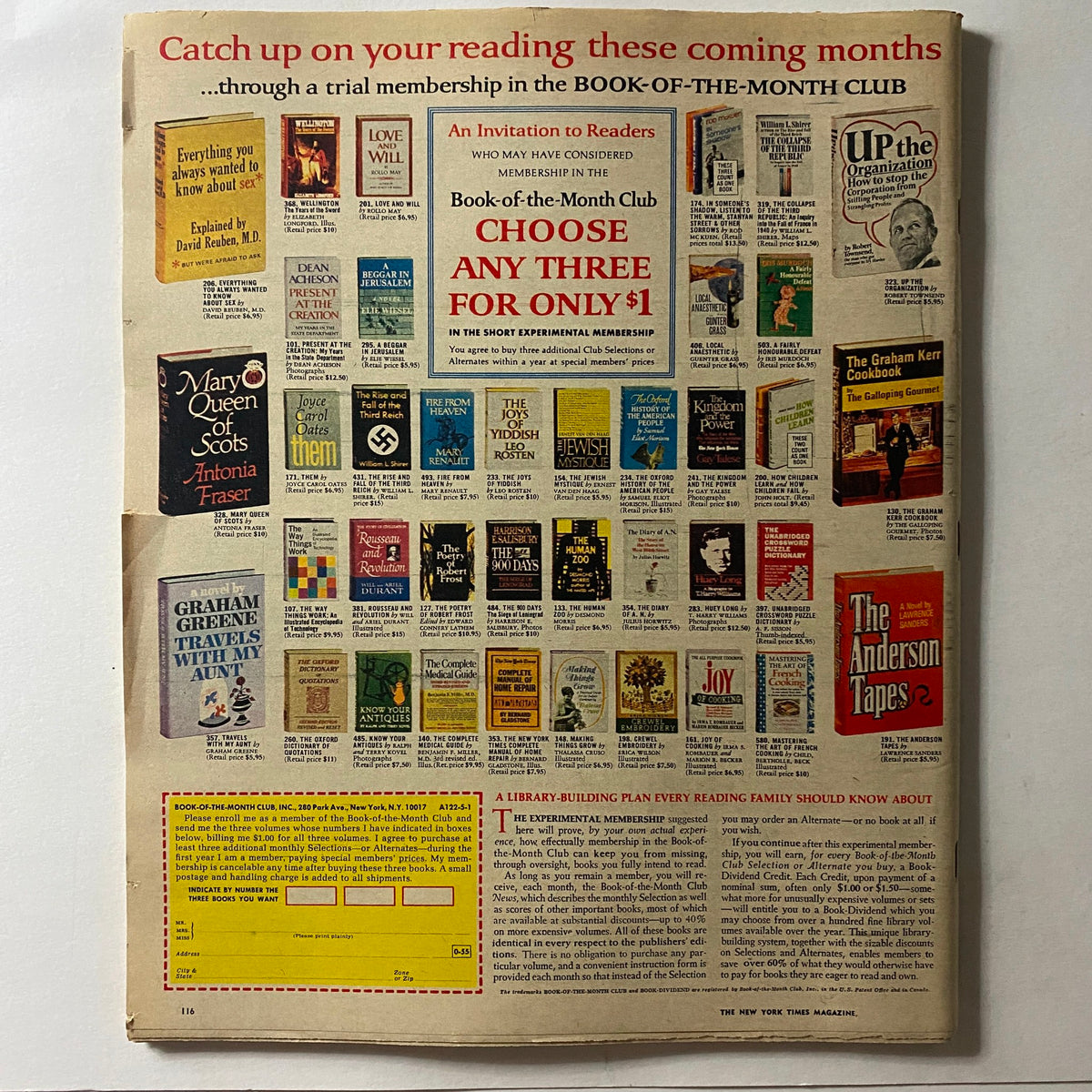 Inside advertisement page from The New York Times Magazine May 24 1970 featuring Book-of-the-Month Club offers and book selections, showcasing notable titles and promotions.