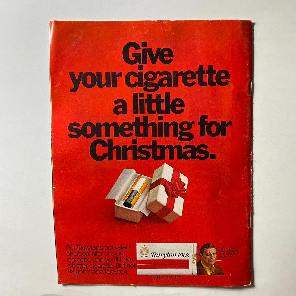 Back cover of VTG Time Magazine December 26 1969 displaying an advertisement for Tareyton cigarettes with the tagline 'Give your cigarette a little something for Christmas.'