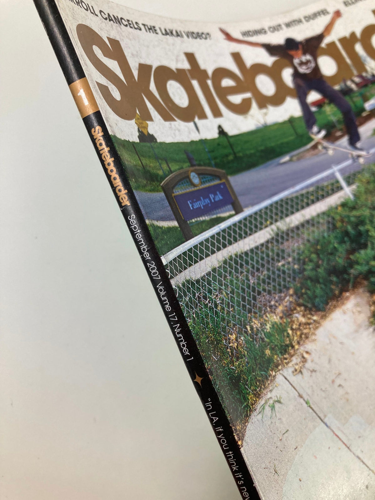 Spine view of Skateboarder Magazine September 2007, displaying the title and details including the release date.