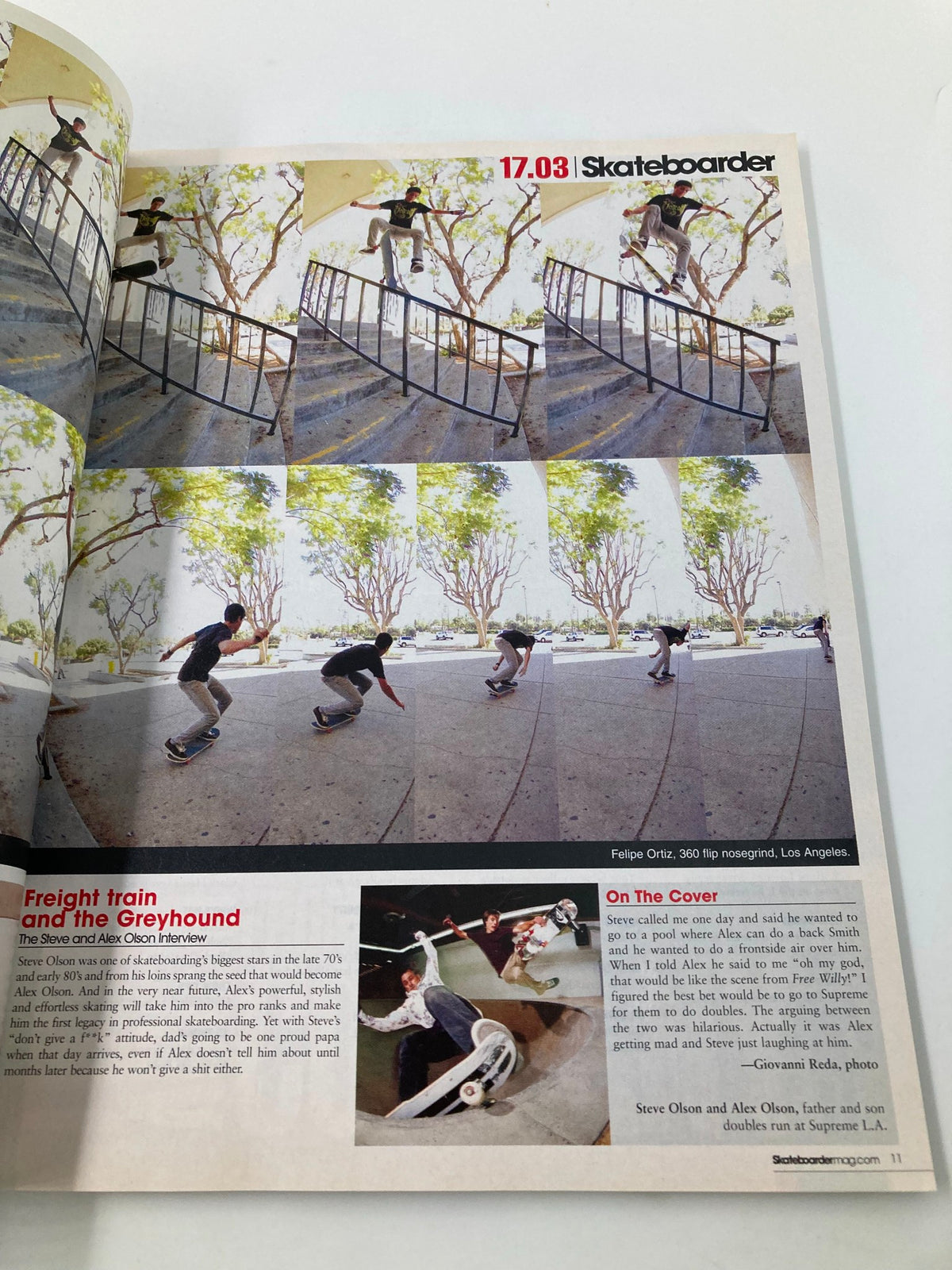 Skateboarder Magazine November 2007 Vol 17 #3 featuring Felipe Ortiz performing a frontside flip, highlighting the dynamic skateboarding scene and iconic figures like Steve and Alex Olson.