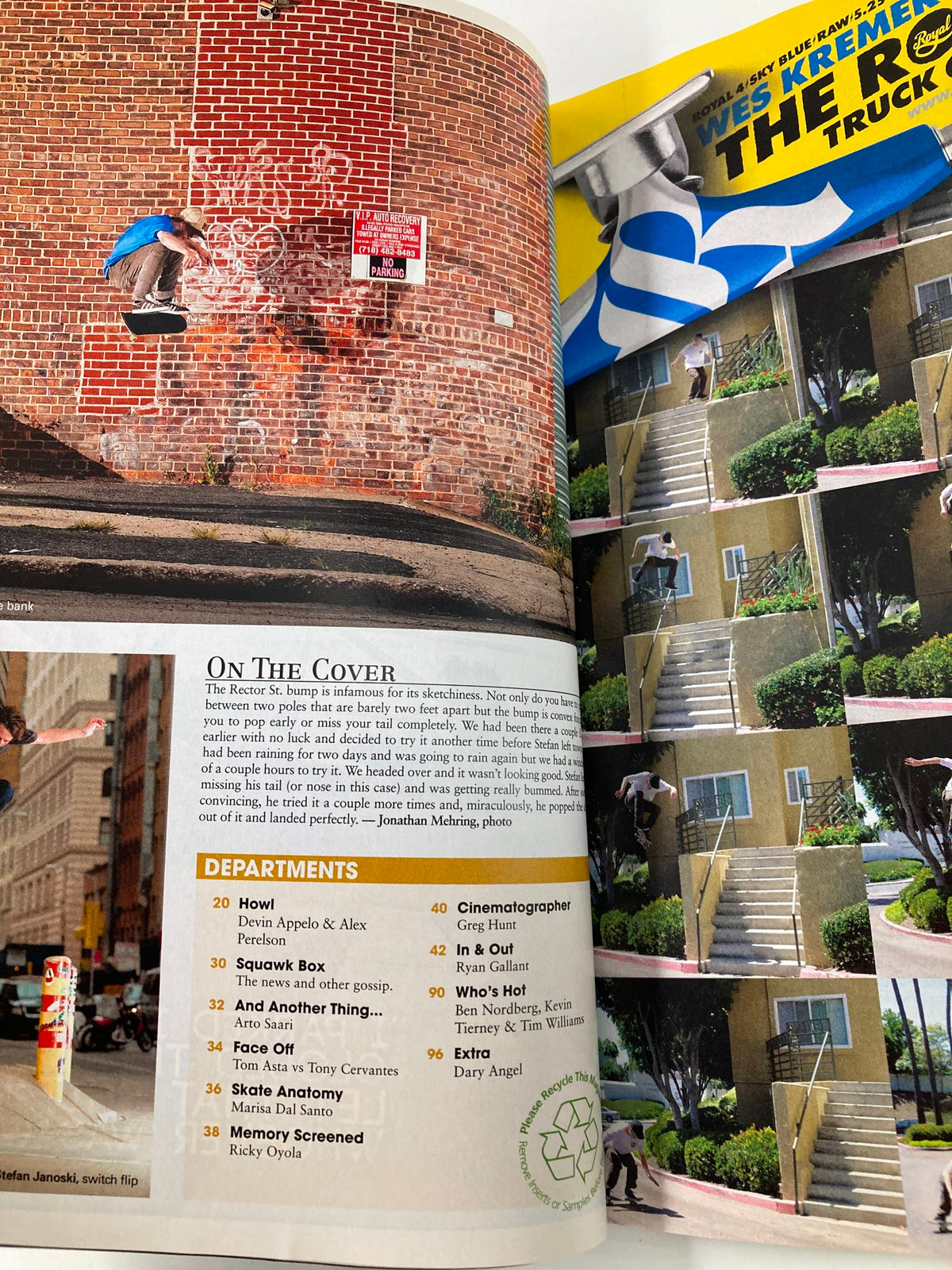 Interior pages of Skateboarder Magazine December 2010, displaying articles and photographs related to street skateboarding, including a feature on Stefan Janoski's Switch Flip.