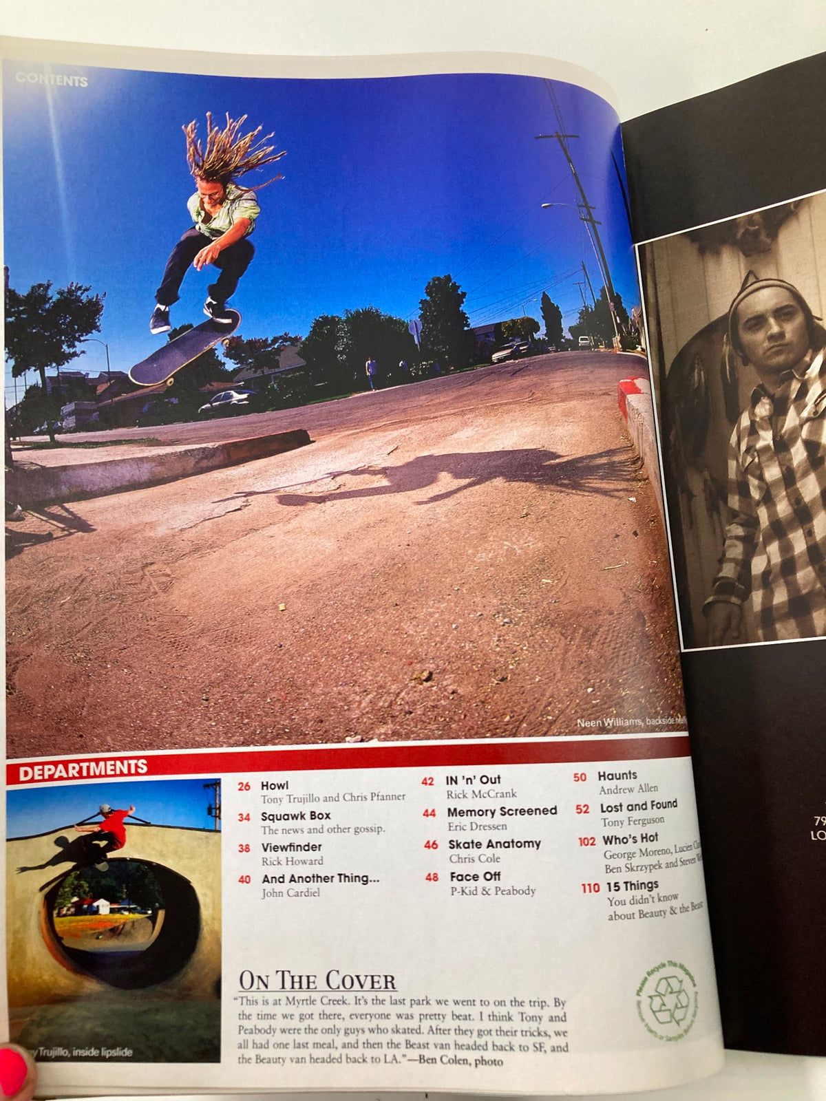 Interior page of Skateboarder Magazine January 2010, featuring a skater executing a trick, alongside a visual layout depicting various magazine departments.
