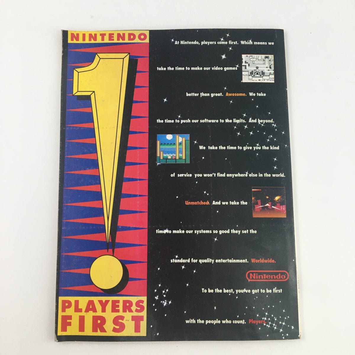 Back cover of Nintendo Power Magazine April 1993, Vol 47, emphasizing the Nintendo brand with a bold design and messaging about player satisfaction.