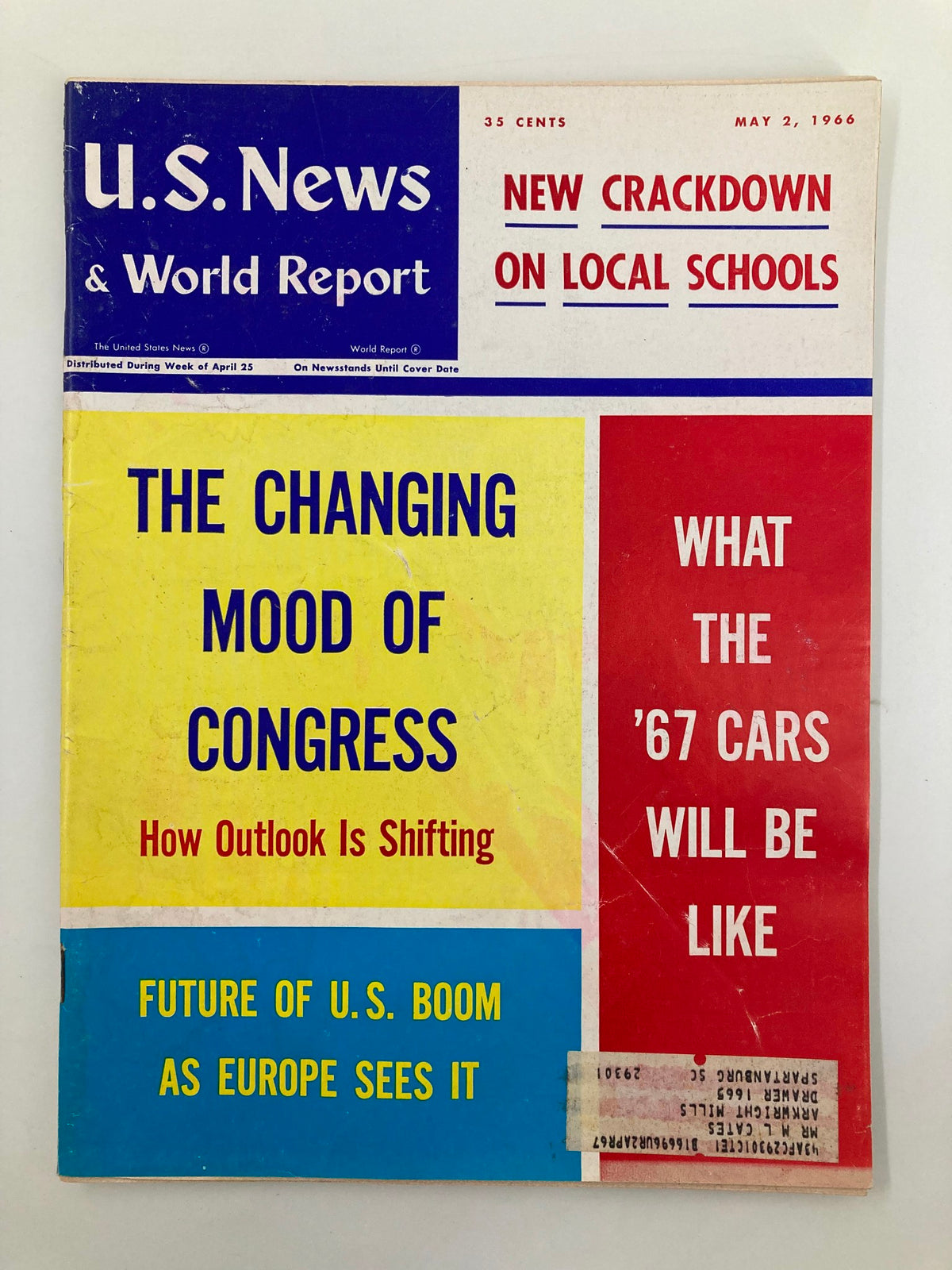 Cover of US News & World Report Magazine, May 2, 1966, featuring the title 'The Changing Mood of Congress' and discussing political outlooks and contemporary issues.