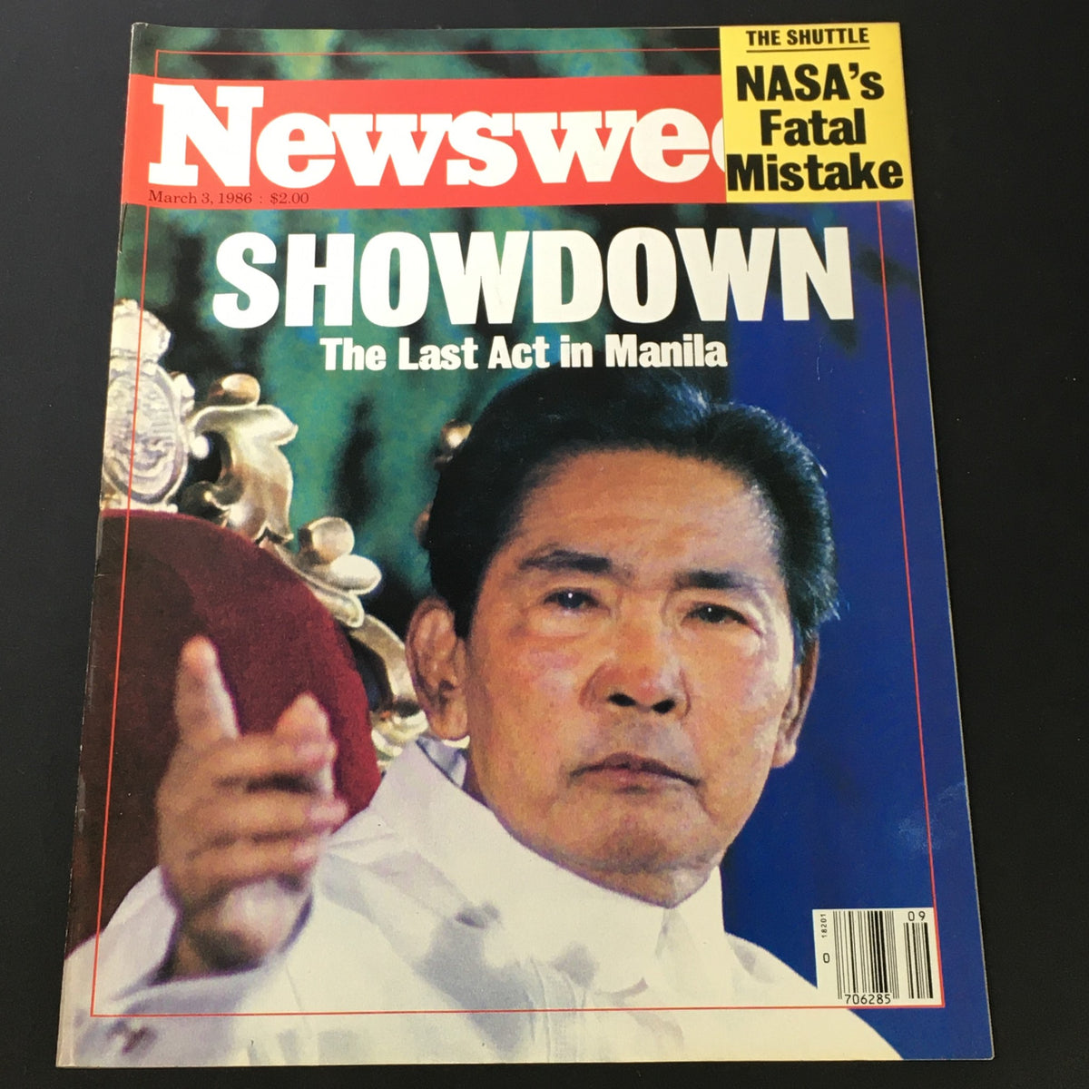 Cover of Newsweek Magazine March 3 1986 featuring President Ferdinand E. Marcos, titled 'Showdown: The Last Act in Manila', showcasing a significant moment in political history.