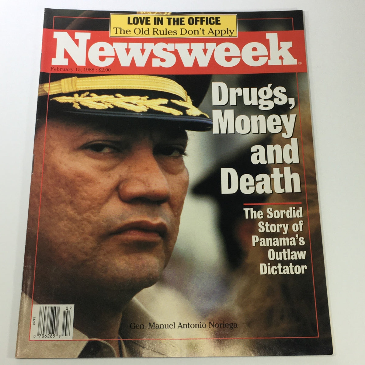 VTG Newsweek Magazine February 15 1988 featuring General Manuel Antonio Noriega on the cover with the headline 'Drugs, Money and Death'.