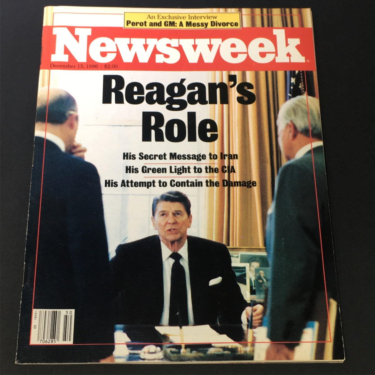 VTG Newsweek Magazine December 15 1986 featuring Ronald Reagan's Role in American politics, showcasing articles on his secret message to Iran, green light to the CIA, and attempts to contain political damage.