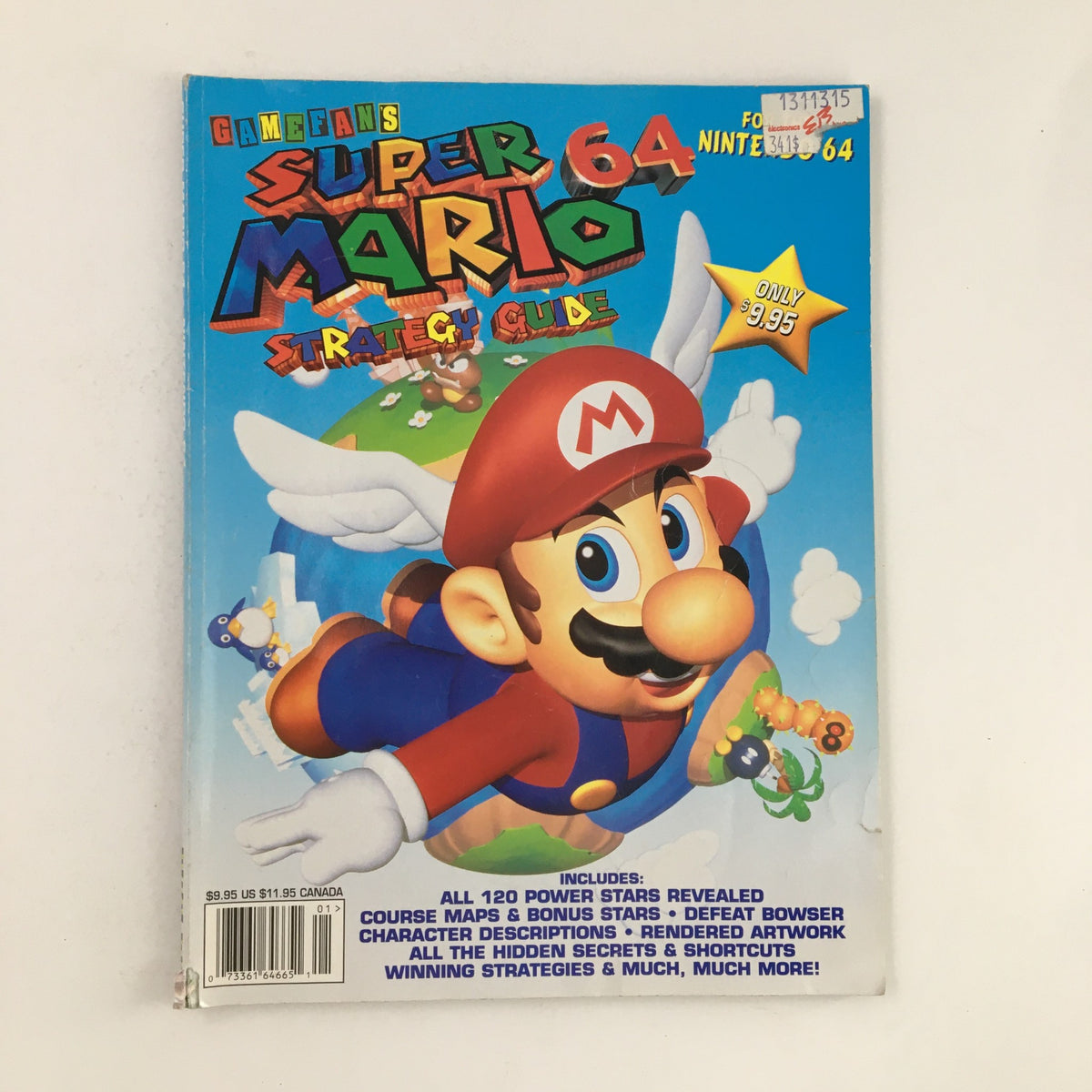Cover image of GameFan Books Super Mario 64 Strategy Guide No Label featuring Mario flying with a vibrant blue background, highlighting the nostalgic essence of the iconic game.