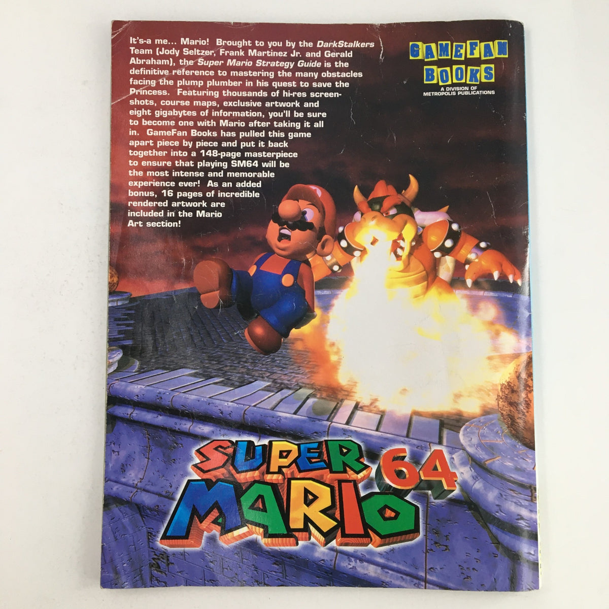 Cover of GameFan Books Super Mario 64 Strategy Guide featuring Mario and Bowser characters in action, showcasing nostalgic gaming art from the 90s.