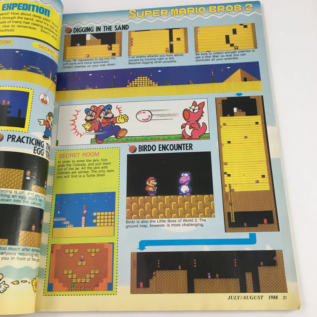 Nintendo Power Magazine July 1988 page illustrating gameplay features for Super Mario Bros. 2.