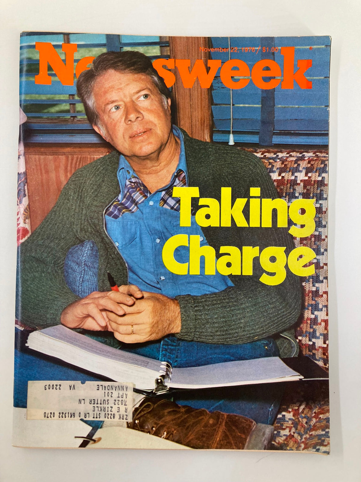 VTG Newsweek Magazine November 22 1976 cover featuring President Jimmy Carter with the caption 'Taking Charge', showcasing a historic moment in American politics.
