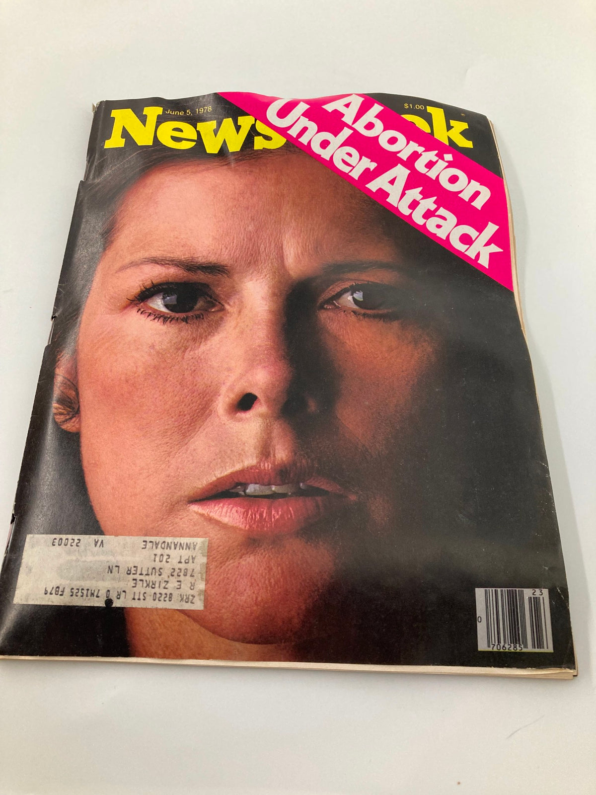 VTG Newsweek Magazine June 5 1978 cover showing the title 'Abortion Under Attack' alongside an intense facial expression of a woman.