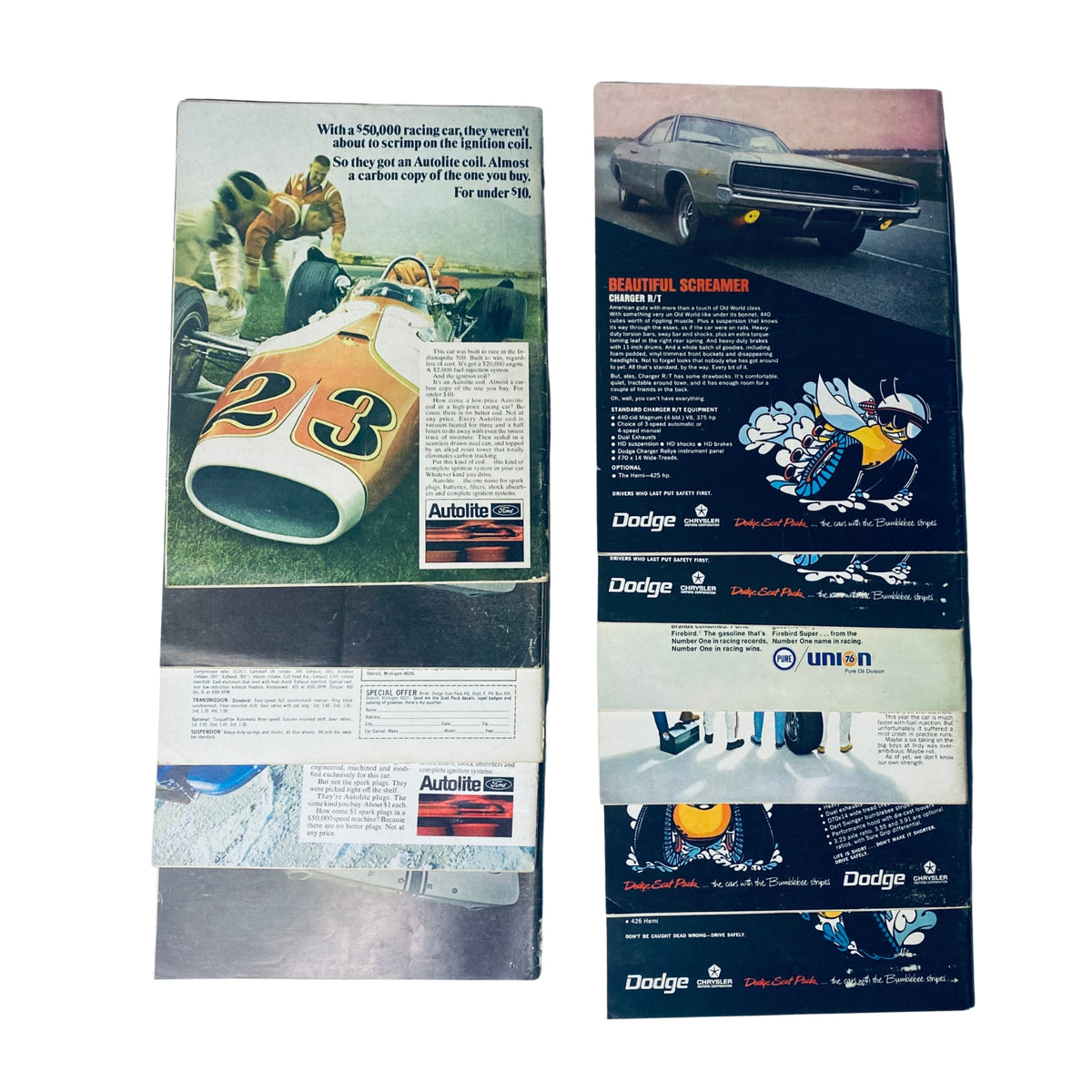 Back cover of Car and Driver Magazine, featuring advertisements and automotive imagery from the 1968 issues.