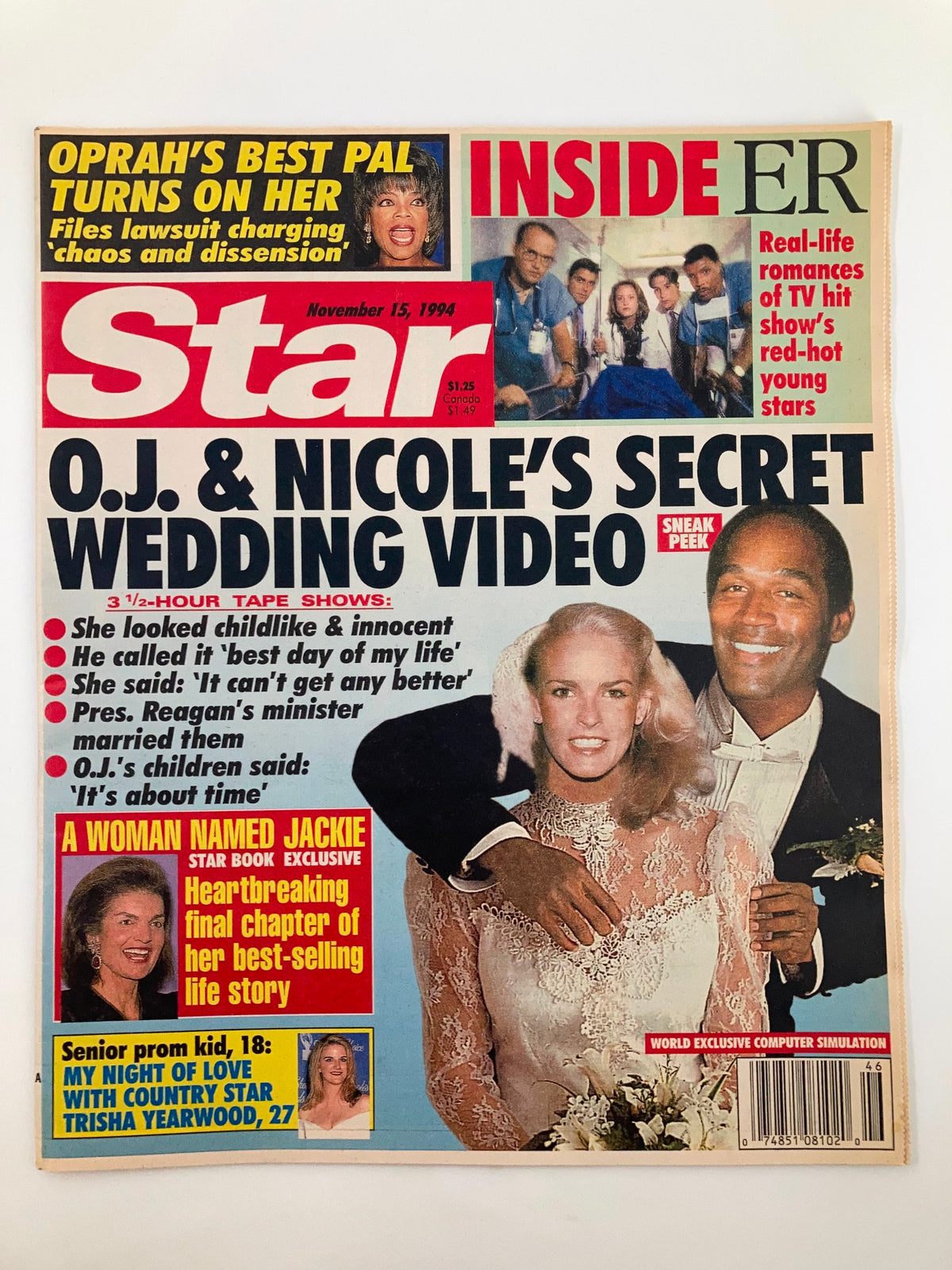 Star Tabloid Magazine November 15 1994 featuring a cover story on Oprah Winfrey, O.J. Simpson and Nicole Brown's wedding video, and a special feature on Jacqueline Onassis.