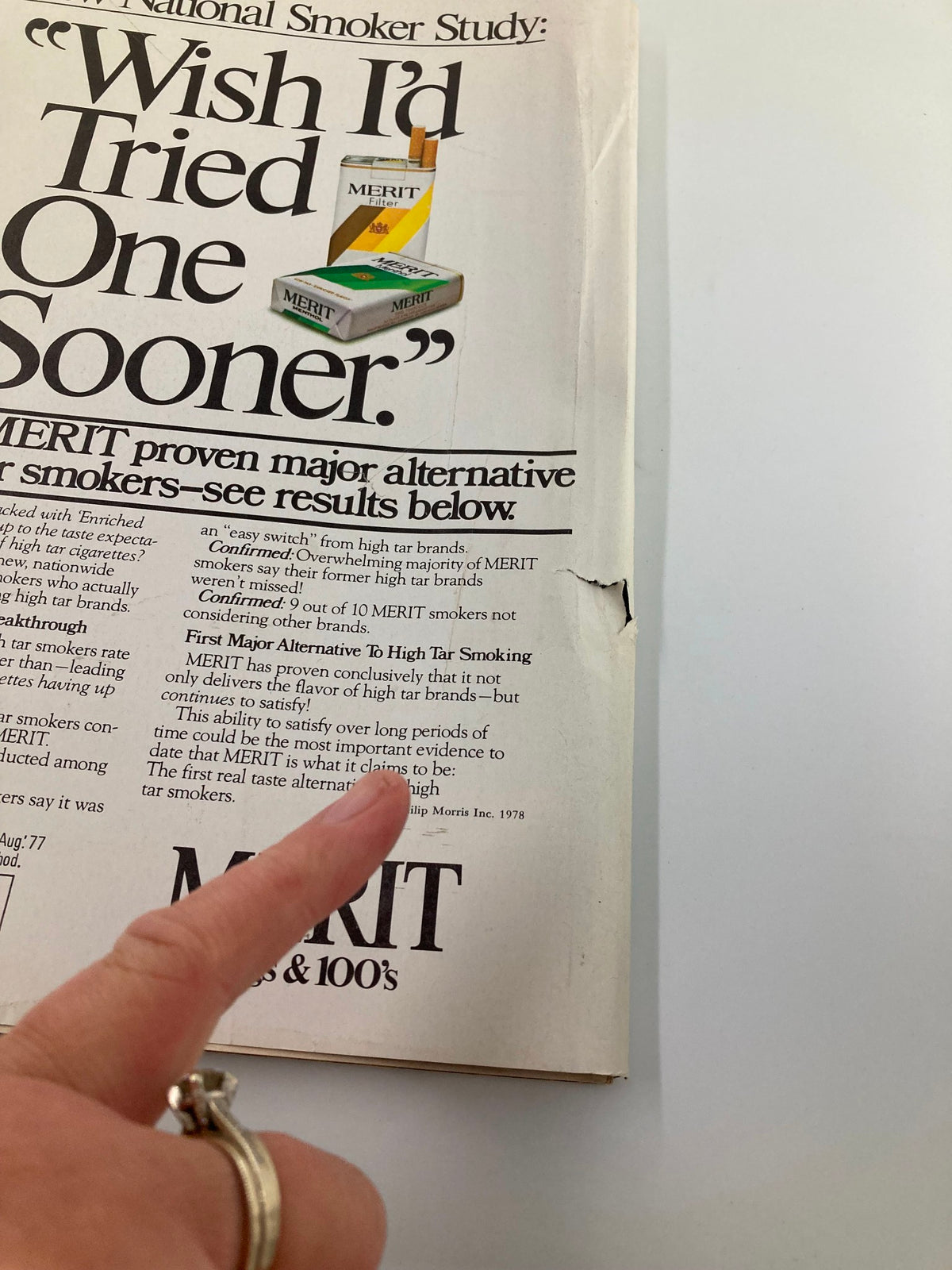 Vintage Newsweek Magazine July 17, 1978, cover featuring an advertisement for MERIT cigarettes, highlighting major alternative options for smokers.