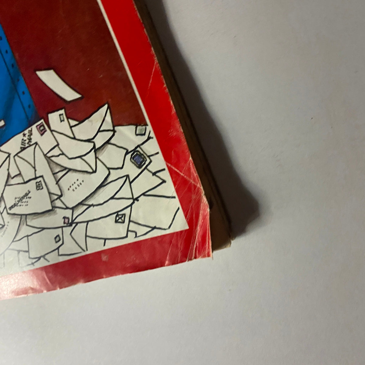 Corner detail of the Vintage Time Magazine March 30 1970 showcasing a stack of envelopes at the bottom.
