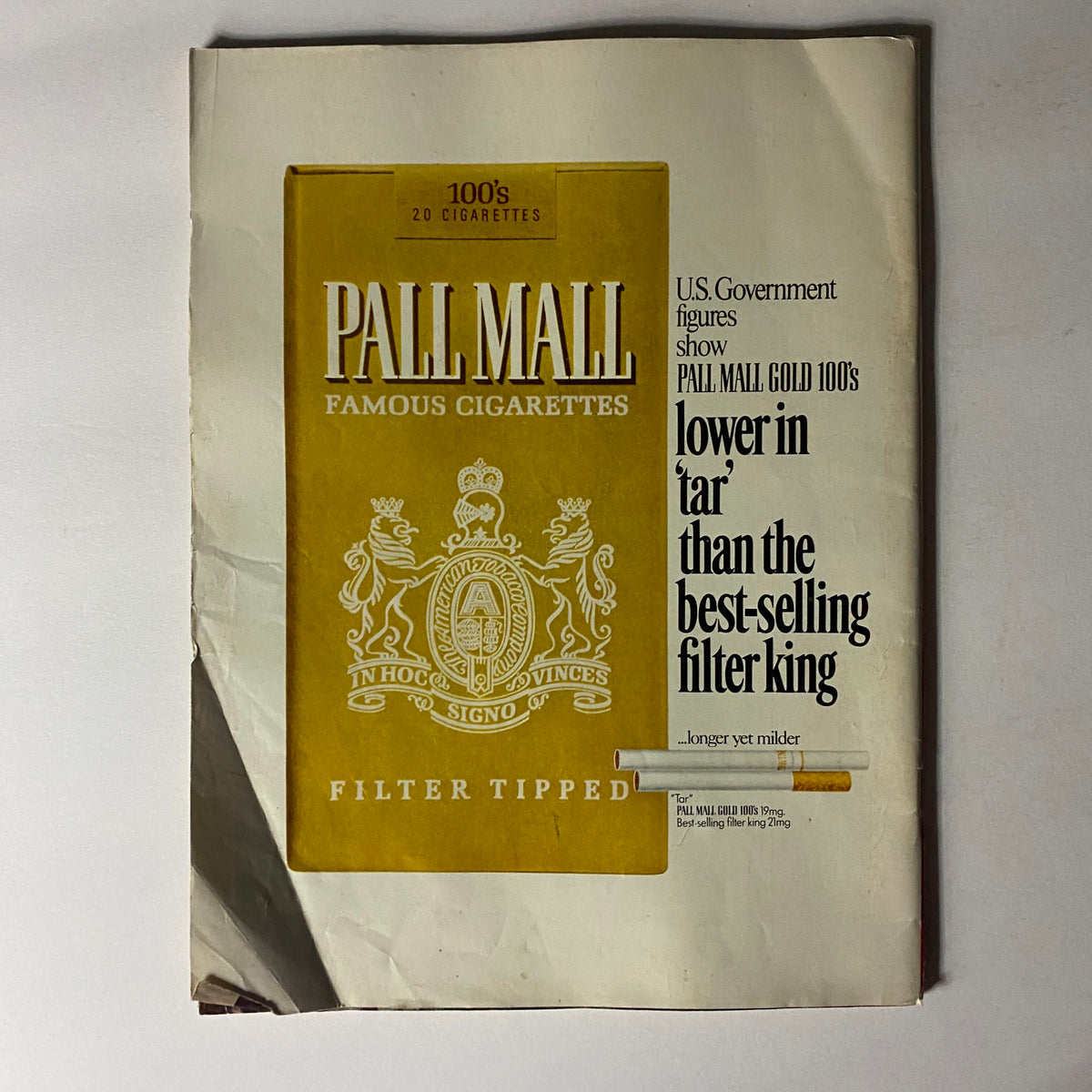 Back cover of the Vintage Time Magazine March 30 1970 displaying an advertisement for Pall Mall cigarettes.