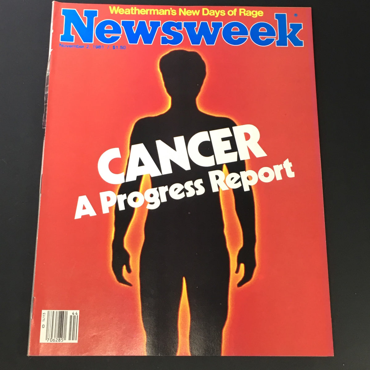 Cover of VTG Newsweek Magazine from November 2, 1981, featuring a bold title 'CANCER: A Progress Report,' highlighting discussions on cancer research and advancements in medical history.
