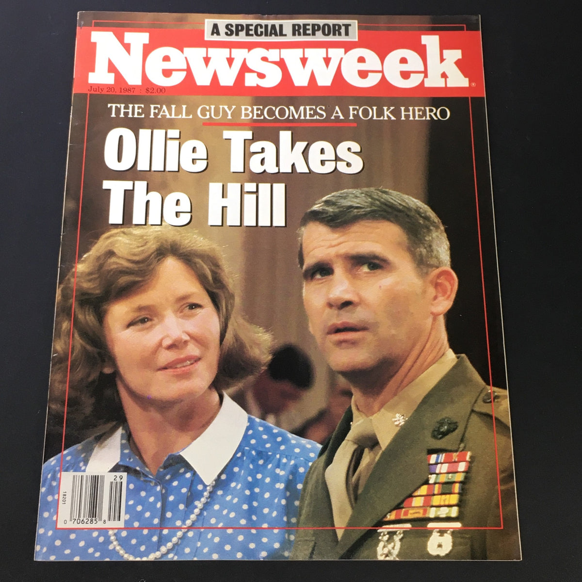 VTG Newsweek Magazine July 20, 1987 cover featuring the headline 'Ollie Takes The Hill' with images of a military figure and a woman, showcasing a significant historical moment.