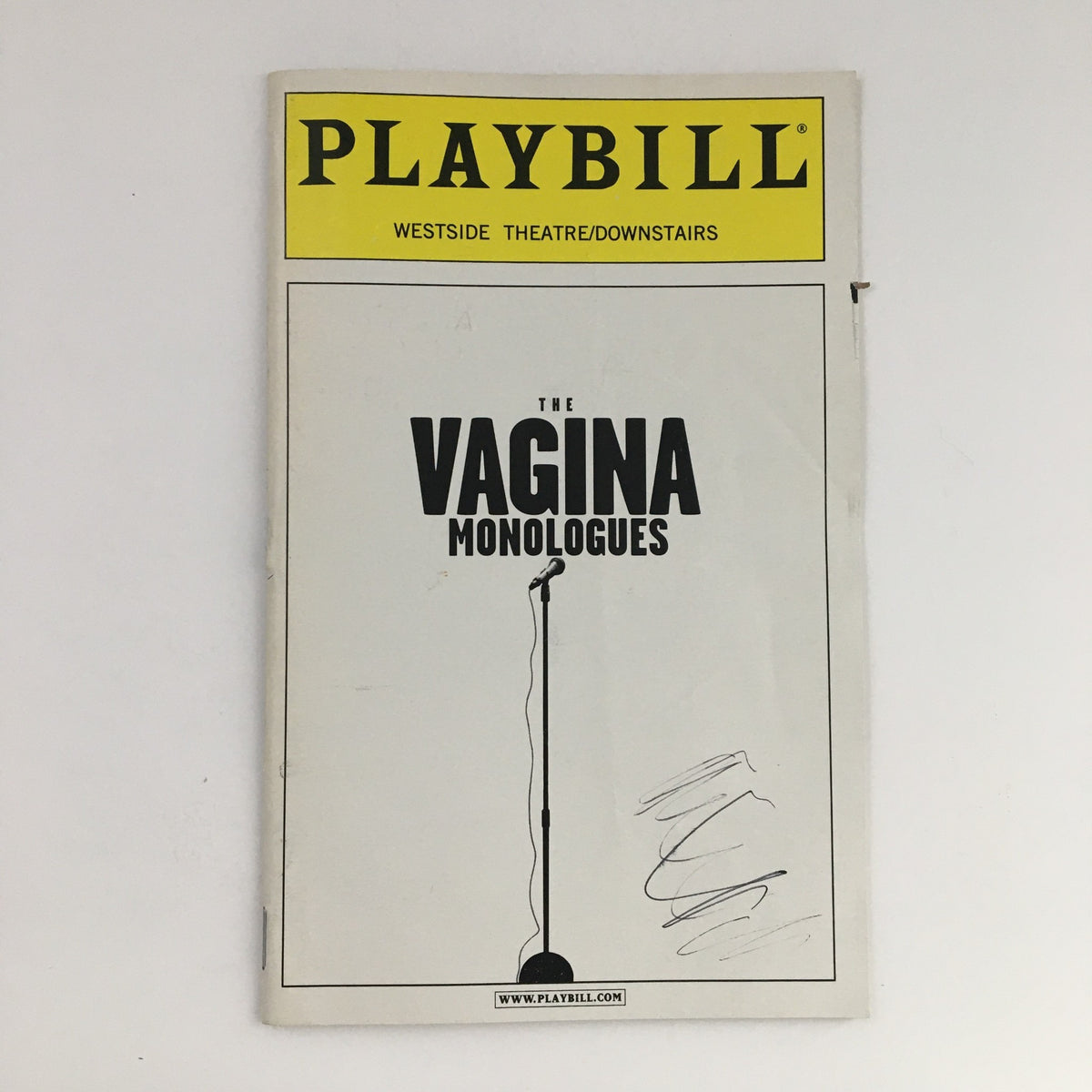 2001 Playbill for The Vagina Monologues at Westside Theatre featuring a microphone illustration on the cover.
