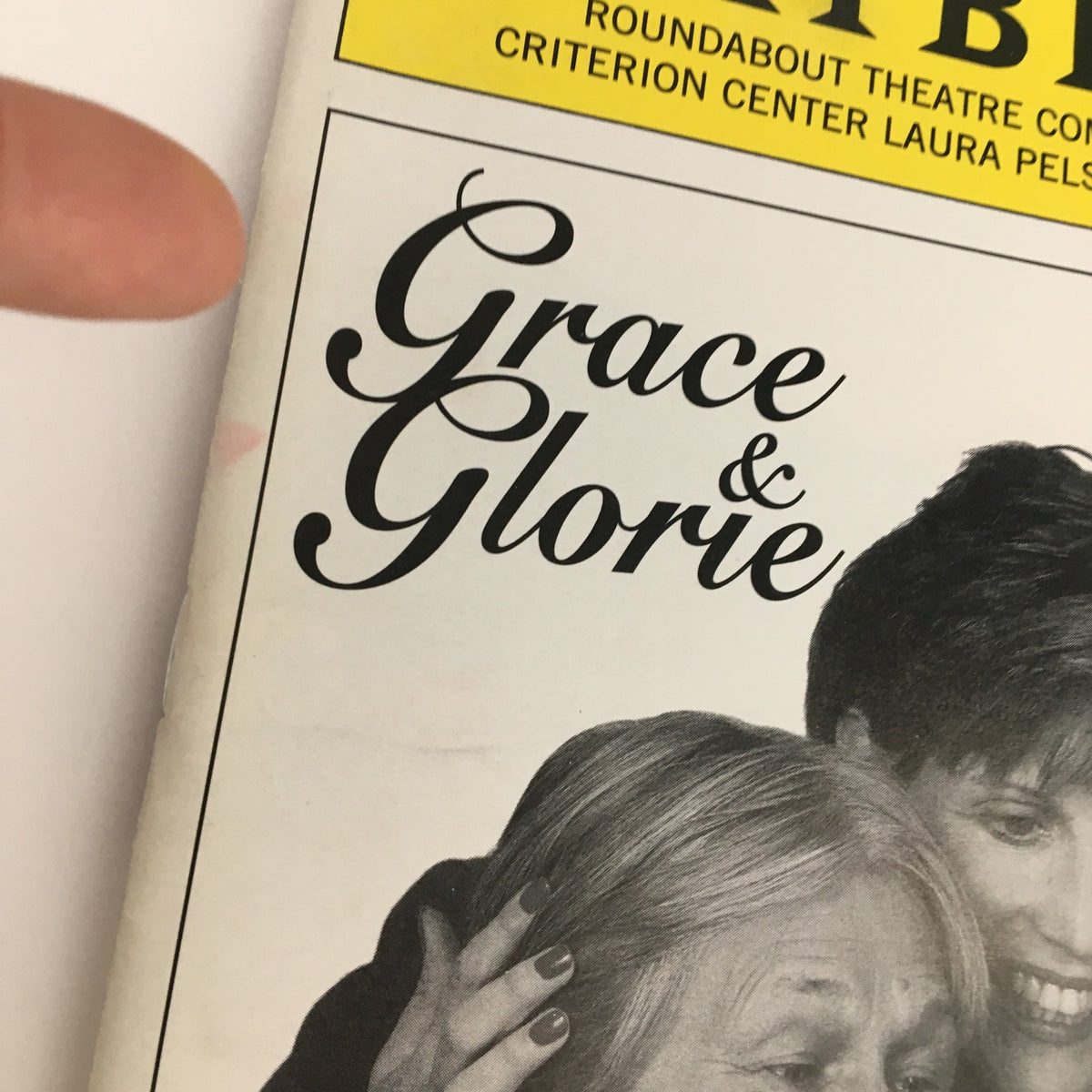 Close-up view of the 1996 Playbill Roundabout Theatre Company Presents Lucie Arnaz in Grace & Glorie, highlighting the elegant title design.